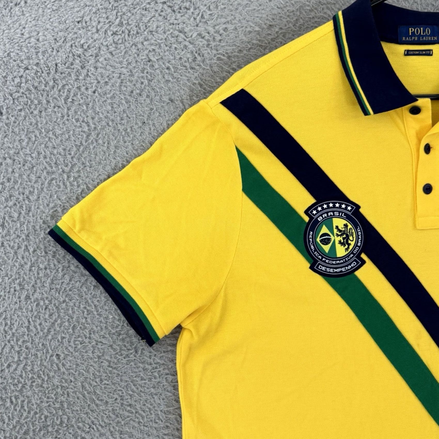 Polo Ralph Lauren VINTAGE Polo Ralph Lauren Brasil Shirt Mens XL Yellow Polo Custom Slim Fit Short Sleeve Size US XL / EU 56 / 4 - 4 Thumbnail