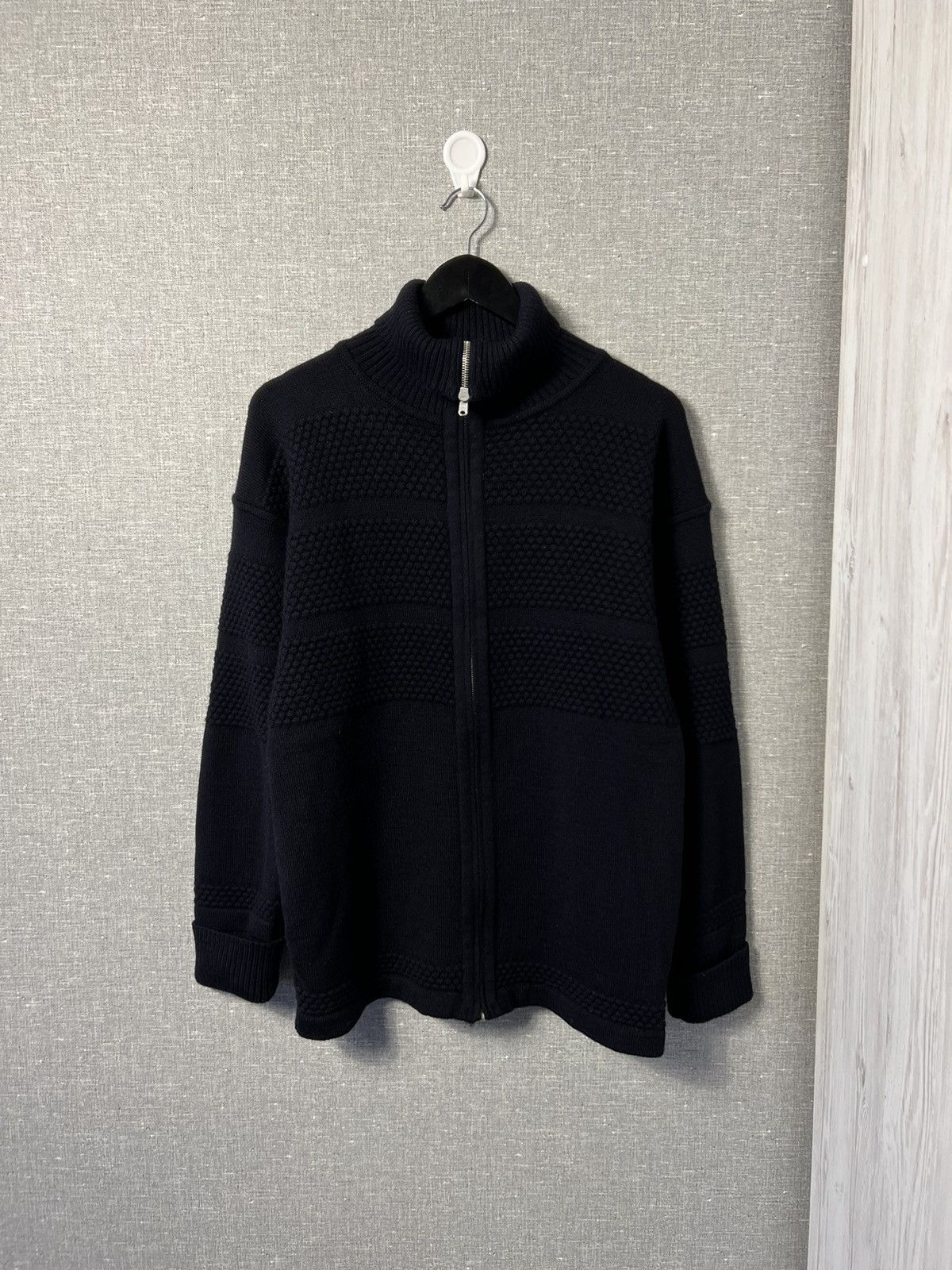 image of S N S Herning S.n.s. Herning Wool Zip-Up Heavy Knitted Sweater Merino Wool in Dark Navy (Size Large