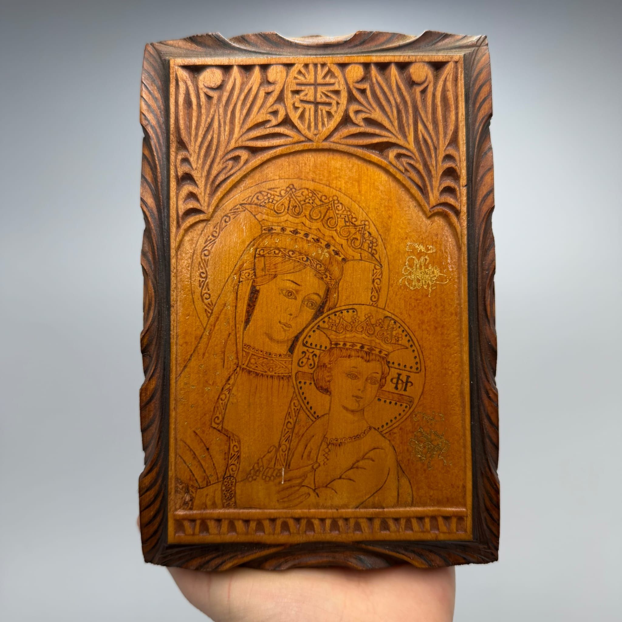Vintage Vintage Carved Wood Icon Virgin Mary & Child Jesus Size ONE SIZE - 6 Thumbnail