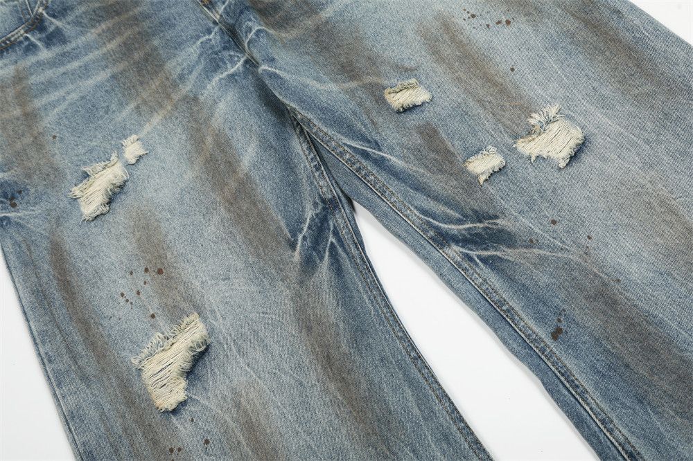 Japanese Brand × Jean Men's punk ink-splashed distressed ripped scimitar jeans Size US 32 / EU 48 - 6 Thumbnail