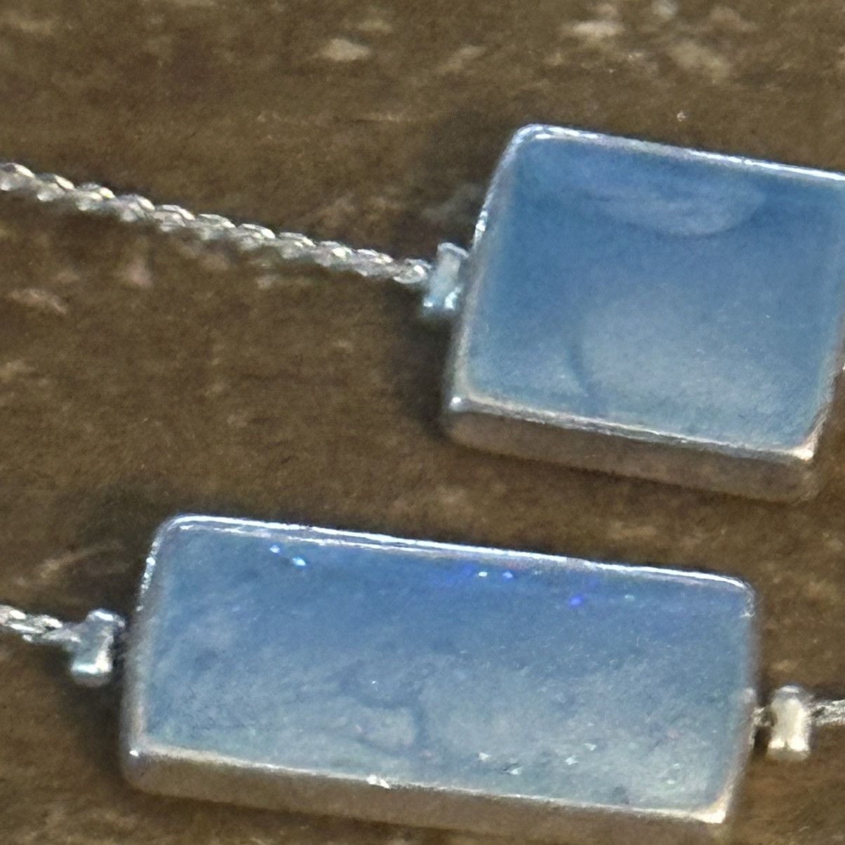 Other Long silver tone double layered station blue tiles necklace Size ONE SIZE - 4 Thumbnail