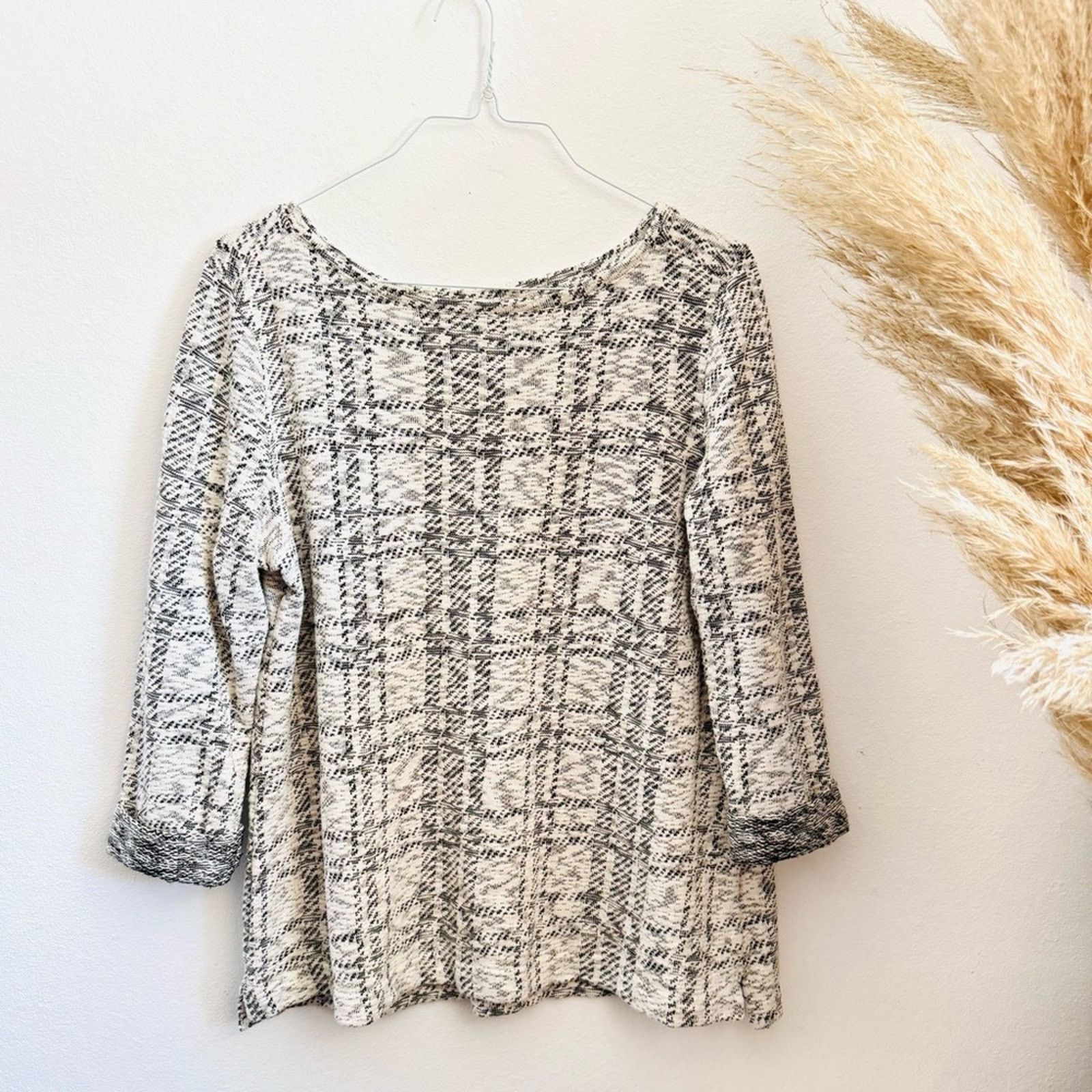 Croft & Barrow VINTAGE CROFT White Black Grey Print Pullover Sweater Top XL Size XL / US 12-14 / IT 48-50 - 2 Thumbnail