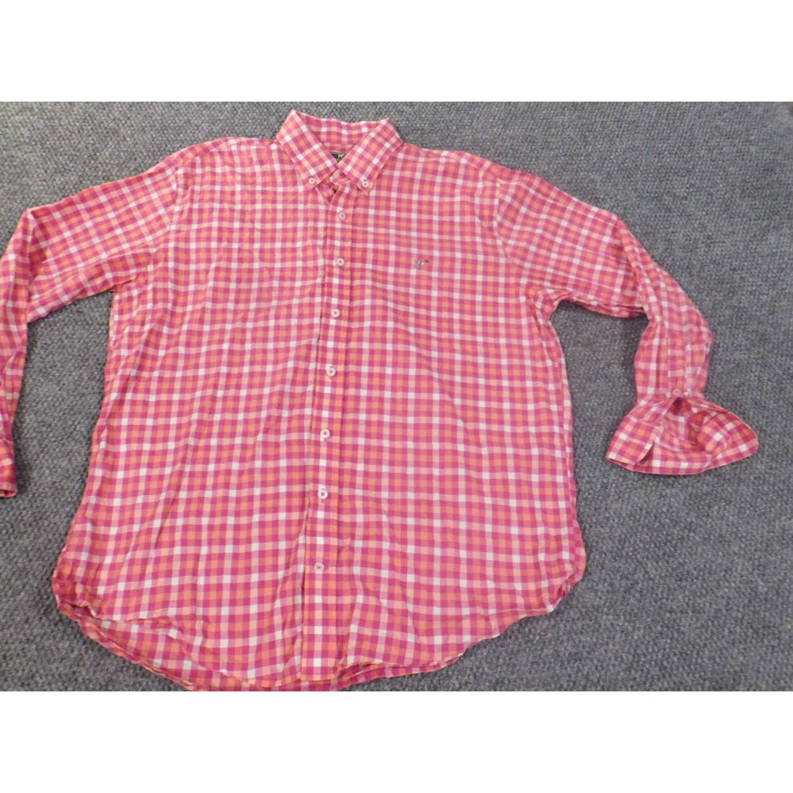Southern Point Co. Shirt Men L Pink Plaid Button-Up Collared Knit Cotton  Long Sleeve Dogs