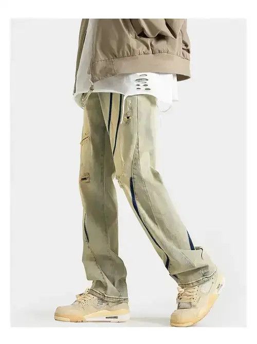 Designer × Jean Yellow mud color distressed jeans Size US 32 / EU 48 - 4 Thumbnail