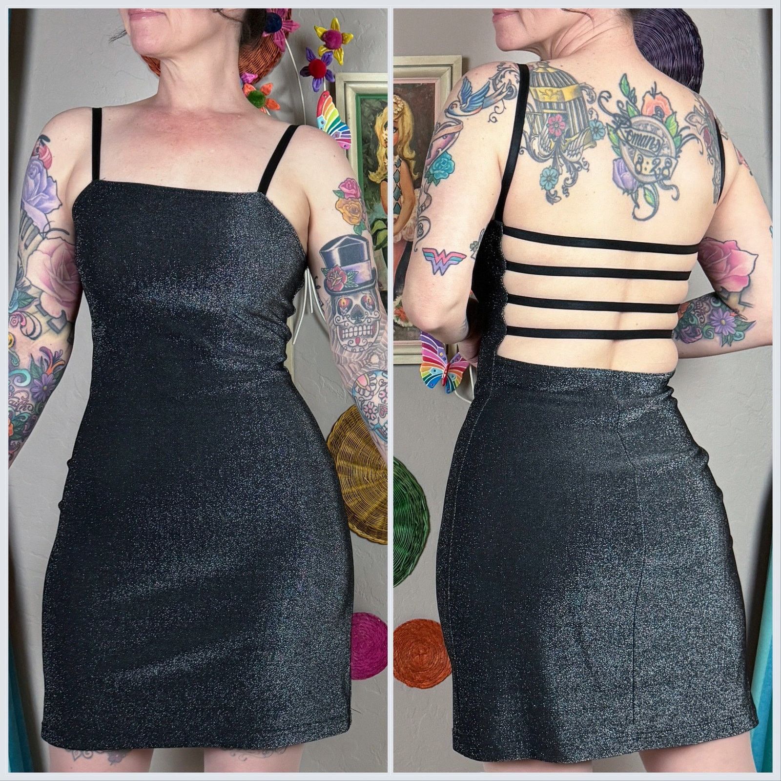 Vintage 1980s Silver Lurex Open Strappy Back Bodycon Minidress Size XS / US 0-2 / IT 36-38 - 3 Thumbnail