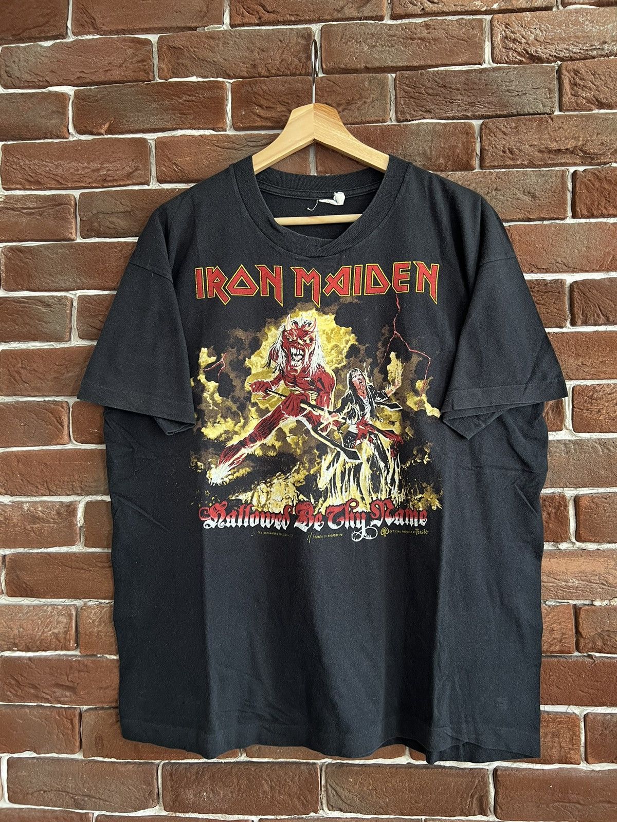 image of Band Tees x Iron Maiden 1993 Iron Maiden 90's Vintage Hallowed Rock Metal Band Tshirt in Black (Siz