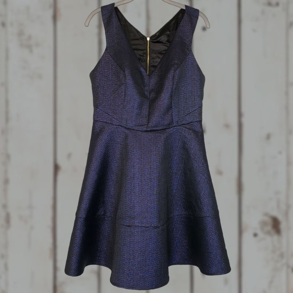 Express Express Fit & Flare Dress Sz 10 Blue Metallic Sleeveless Halter Back Lined NWT Size L / US 10 / IT 46 - 1 Thumbnail