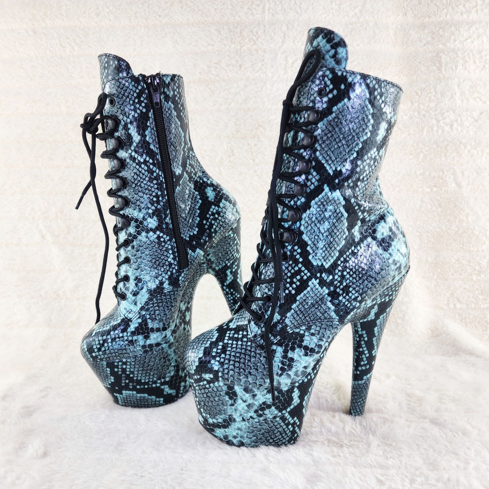Other Adore 1020SP Mint Snake Print 7" High Heel Platform Ankle Bo Size US 8 / IT 38 - 2 Thumbnail