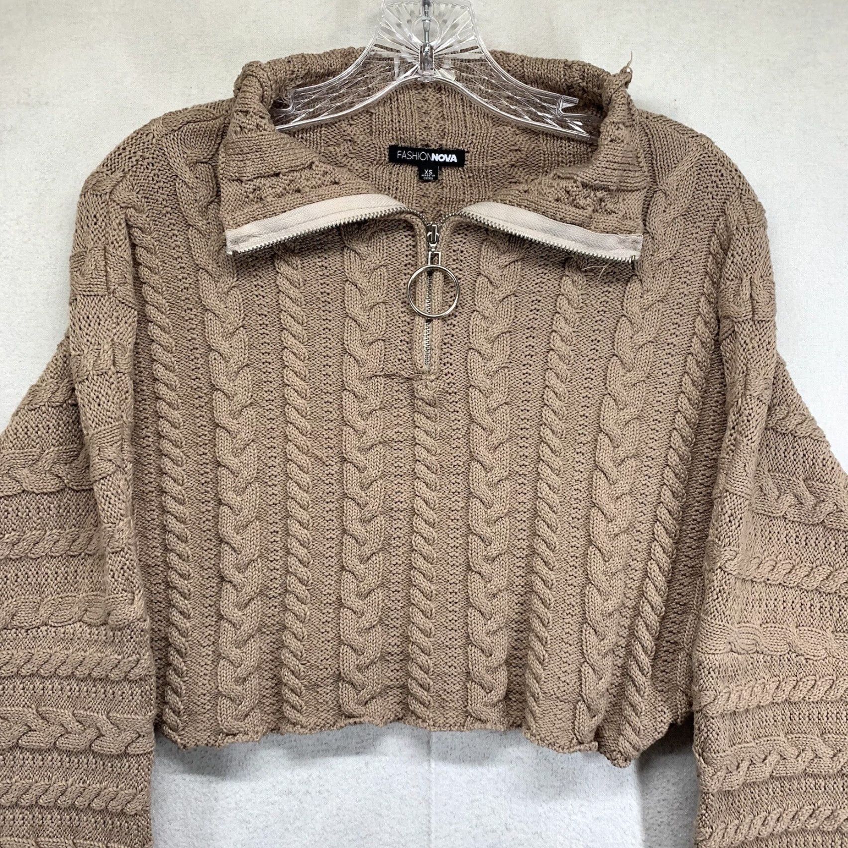 Fashion Nova Fashion Nova Sweater Women's Size XS Mauve Cable Knit 1/4 Zip Cropped Thick Size XS / US 0-2 / IT 36-38 - 5 Thumbnail