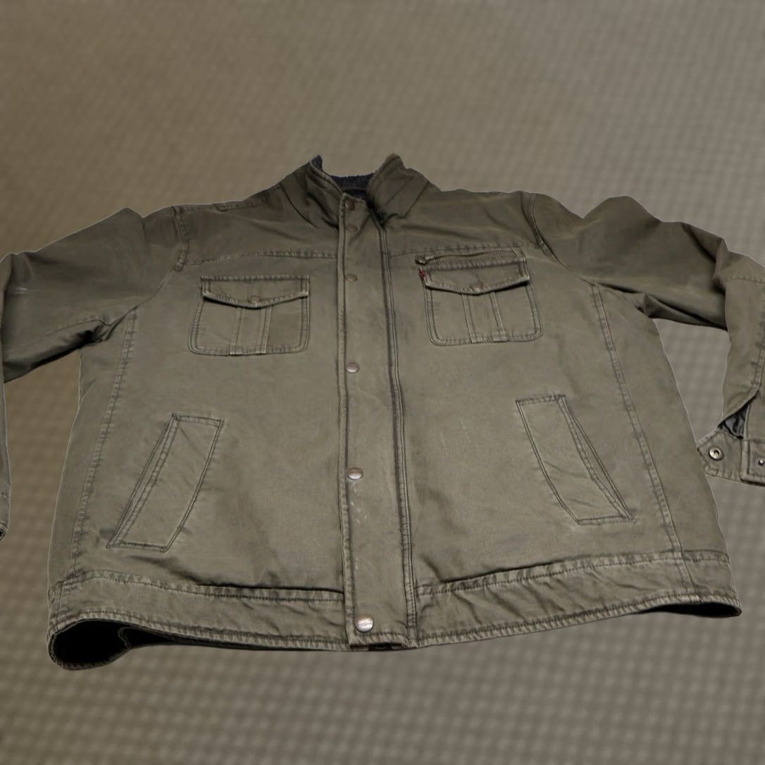 Levi's Levis Jacket Mens L Green Canvas Sherpa Lined Military Field Utility Zip Snap Size US L / EU 52-54 / 3 - 1 Thumbnail