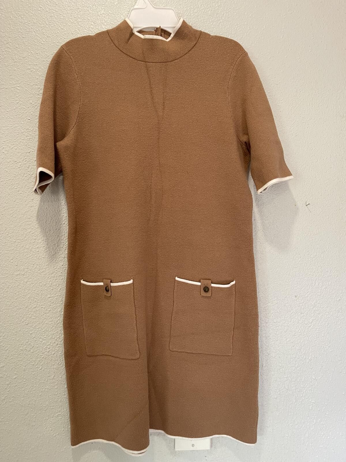 Nicole Miller Nicole Miller Brown Knit Dress with White Trim and Button Pk Size M / US 6-8 / IT 42-44 - 2 Thumbnail