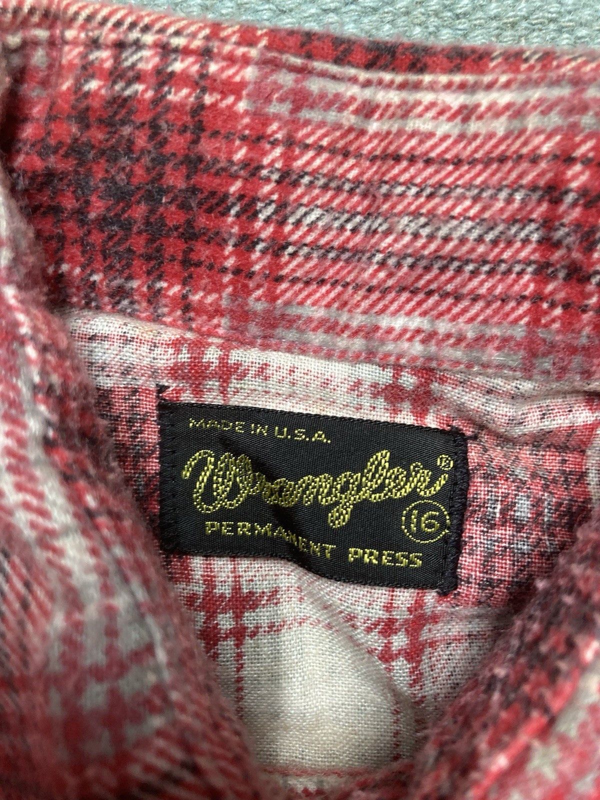Vintage × Wrangler 70s Pearl snap flannel shirt wrangler shadow plaid womens 16 Size M / US 6-8 / IT 42-44 - 6 Thumbnail
