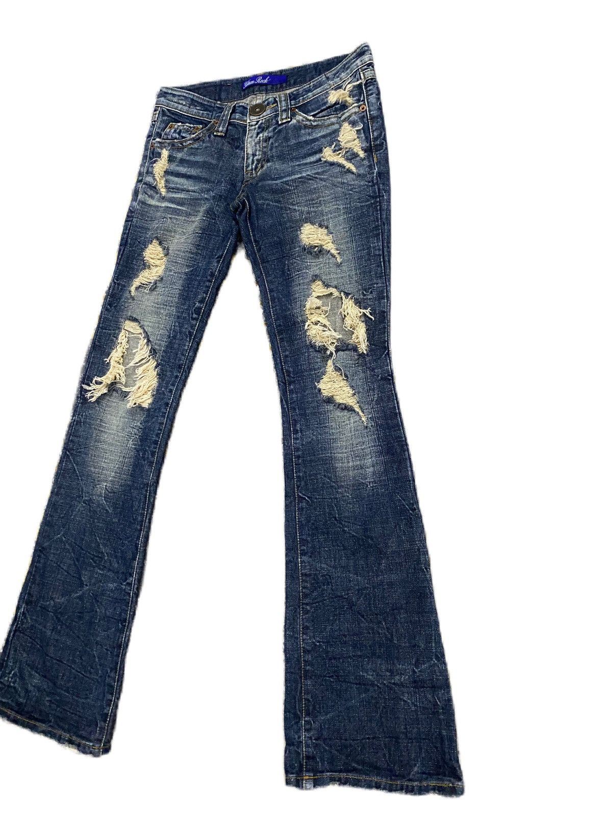 Y2K STYLE SUPER FLARE GLAM ROCK LOW RISE RIPPED DENIM