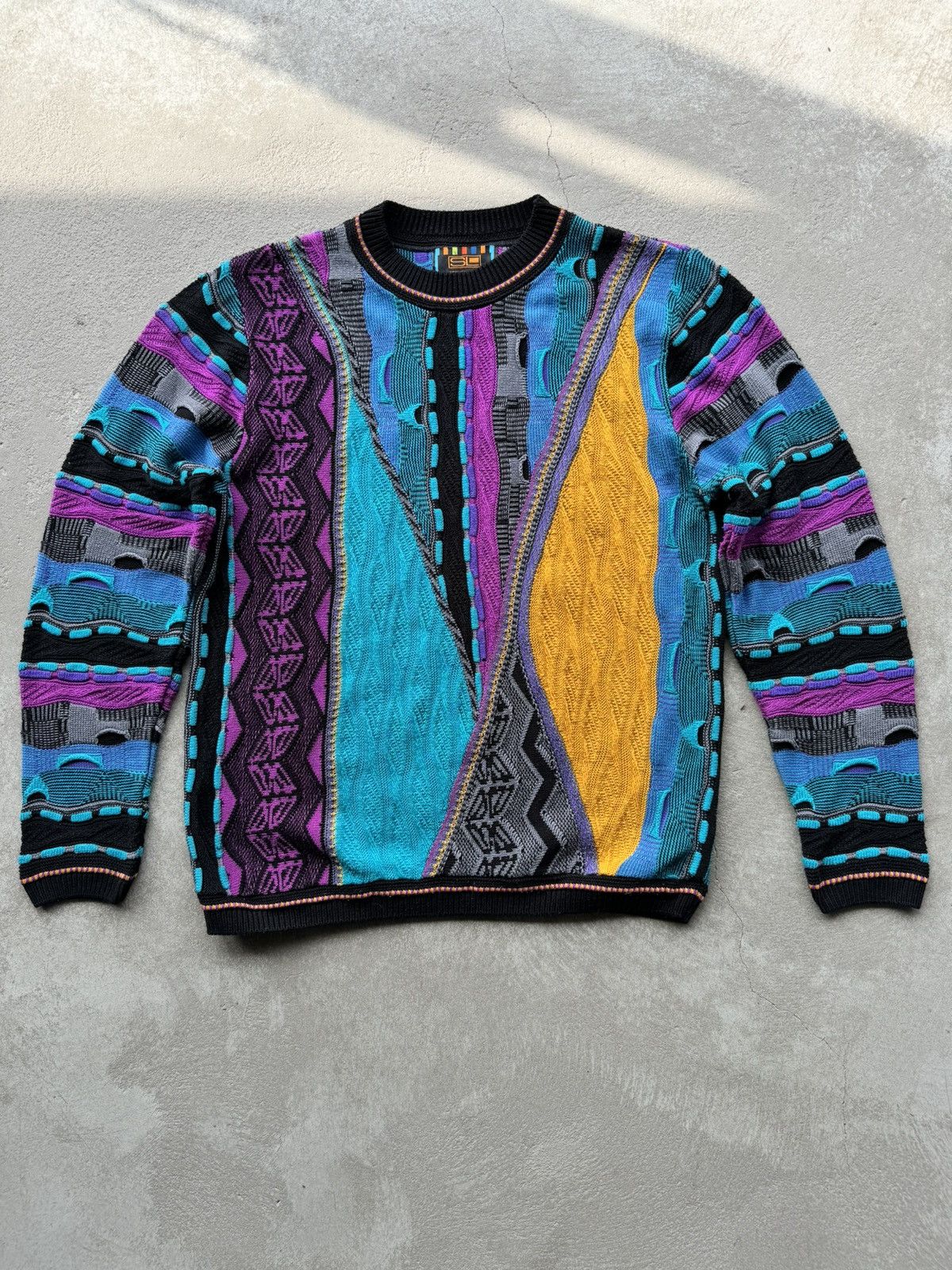 image of Coloured Cable Knit Sweater x Made In USA Vintage Sweater With Coogi Vibes Steven Land (Size Medium