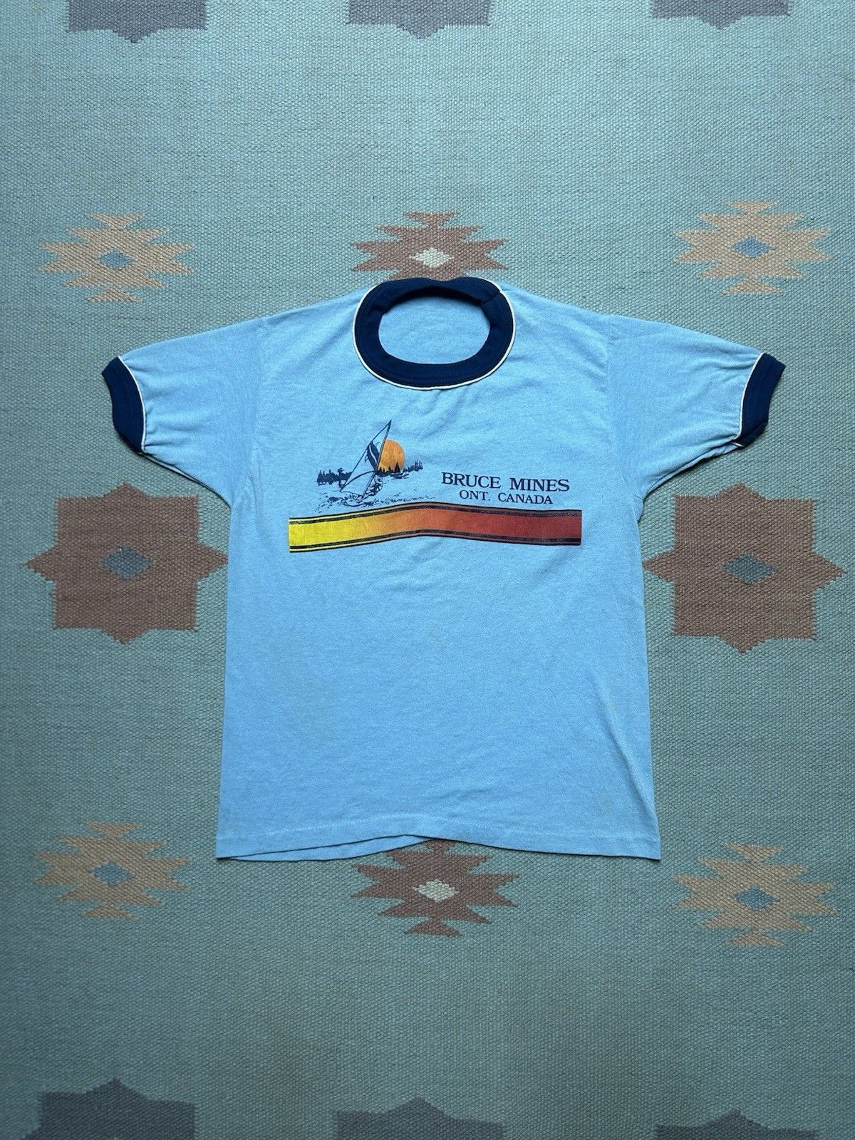 Vintage 80s ringer t shirt Bruce mines Ontario Canada women baby tee Size XS / US 0-2 / IT 36-38 - 1 Thumbnail
