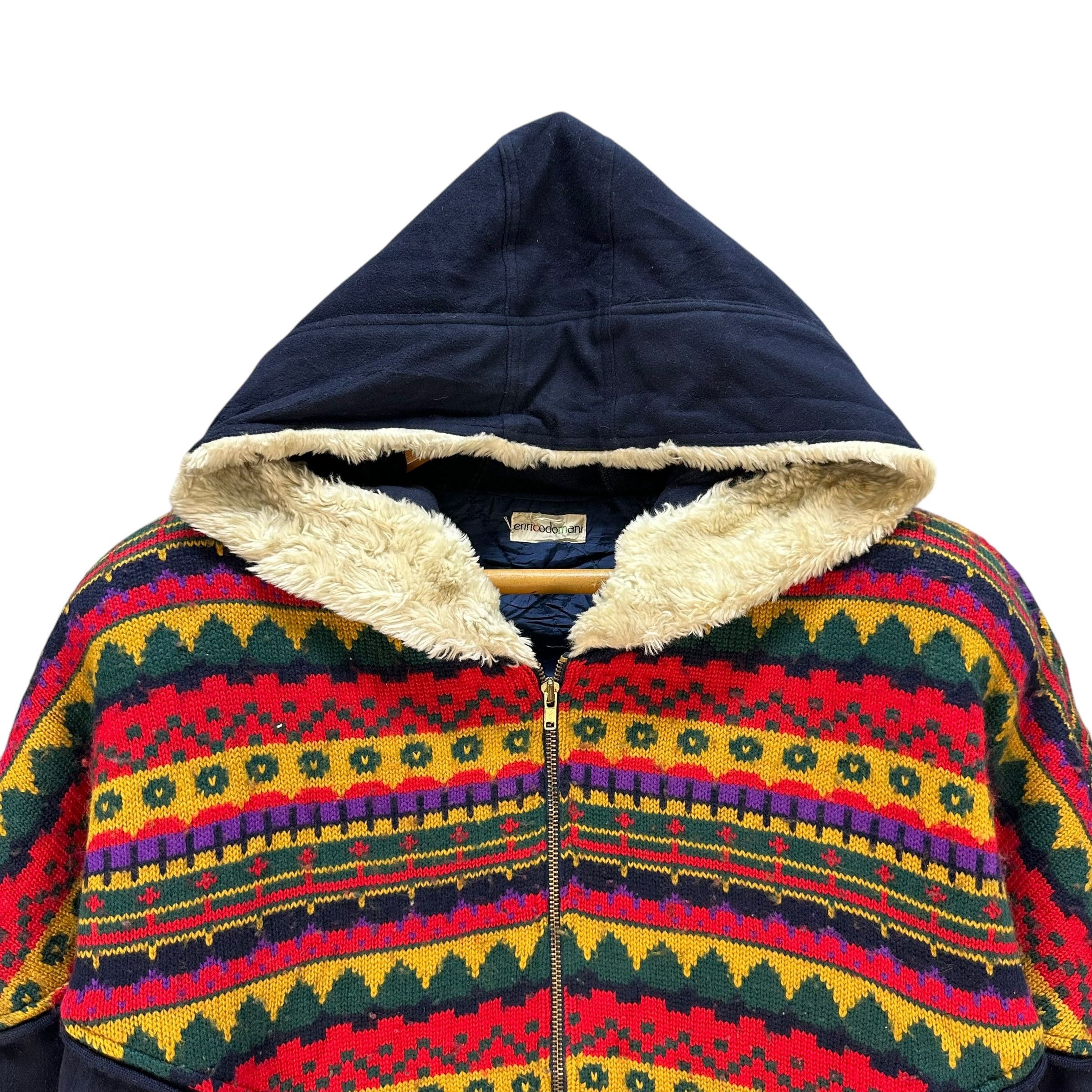 Vintage ENRICODOMANI Native Design Hooded Fleece Jacket #A79-1907 Size M / US 6-8 / IT 42-44 - 2 Thumbnail