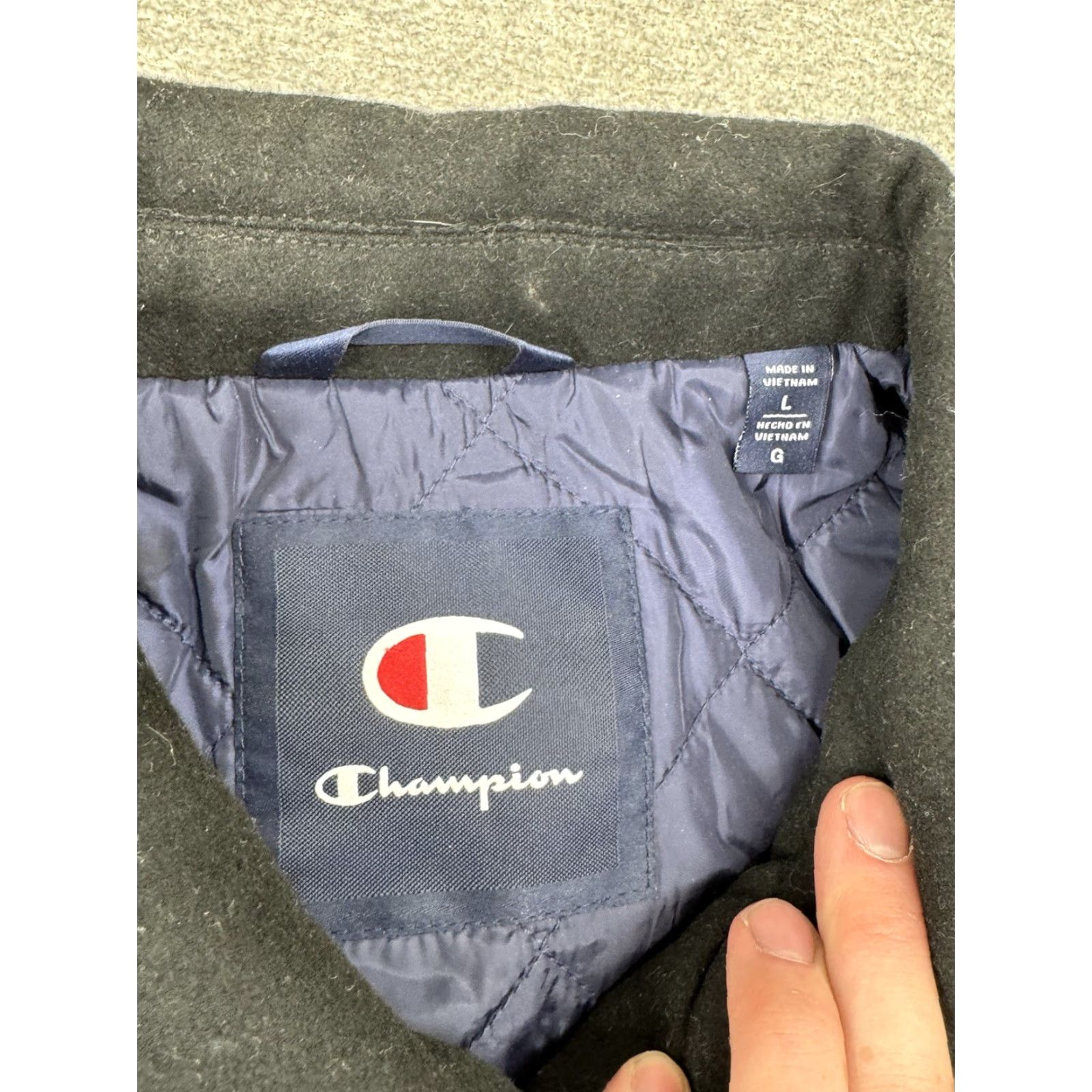 Champion VINTAGE Champion Wool Leather Jacket Black Men’s Large Quilt Lined Full Zip Jacket Size US L / EU 52-54 / 3 - 4 Thumbnail