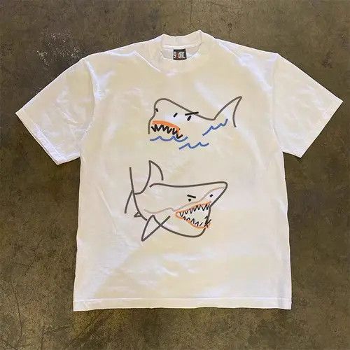 Other White Loose Shark Print Short Sleeve T-Shirt Size US L / EU 52-54 / 3 - 7 Thumbnail