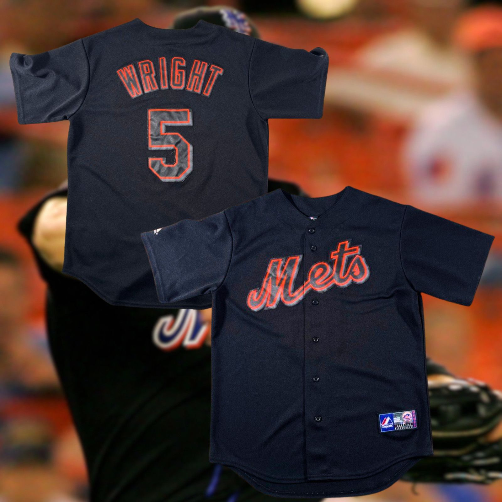 Majestic New York Mets David Wright #5 Majestic Black Alt Jersey Sz M Size US M / EU 48-50 / 2 - 4 Thumbnail
