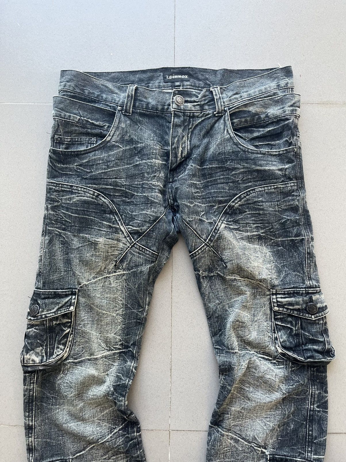 LOWBOX Japanese~Lowbox Flare BootCut Denim Cargo Multi Pocket Pants Size US 32 / EU 48 - 4 Thumbnail