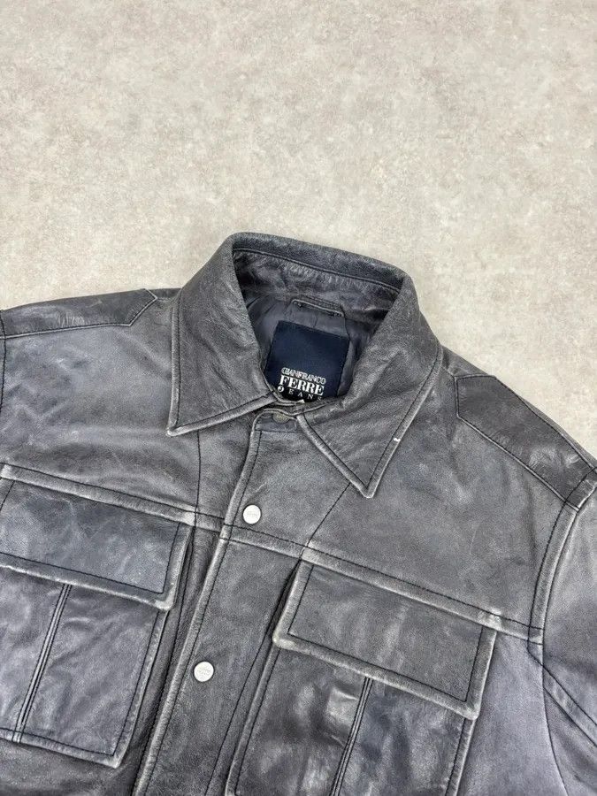 Gianfranco Ferre 2000s Gianfranco Ferré Grey Leather Trucker Jacket Size US M / EU 48-50 / 2 - 4 Thumbnail