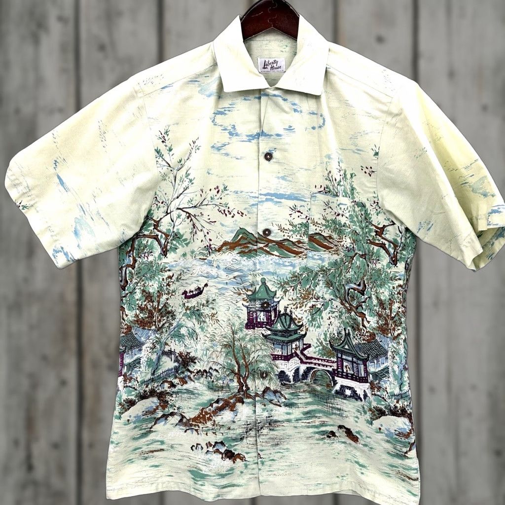 BONSAI VINTAGE Liberty House Hawaii Short Sleeve Shirt Men XL Ivory 1960s Aloha Bonsai Waialae Coin Button Size US XL / EU 56 / 4 - 1 Thumbnail