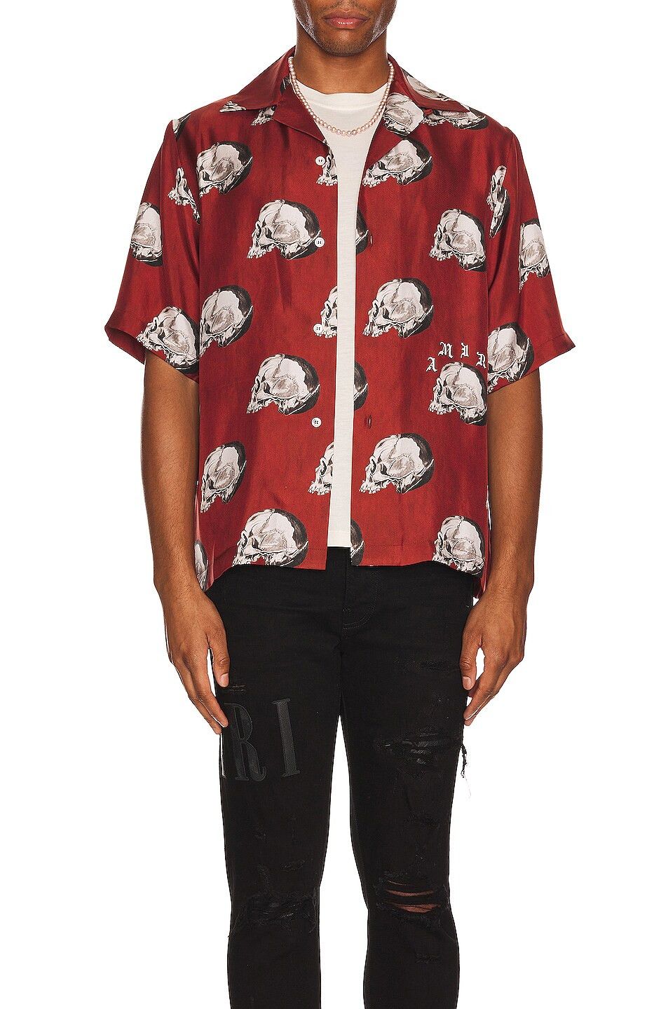 Amiri o1mle0924 All Over Skull Bowling Shirts in Red & White Size US S / EU 44-46 / 1 - 3 Thumbnail