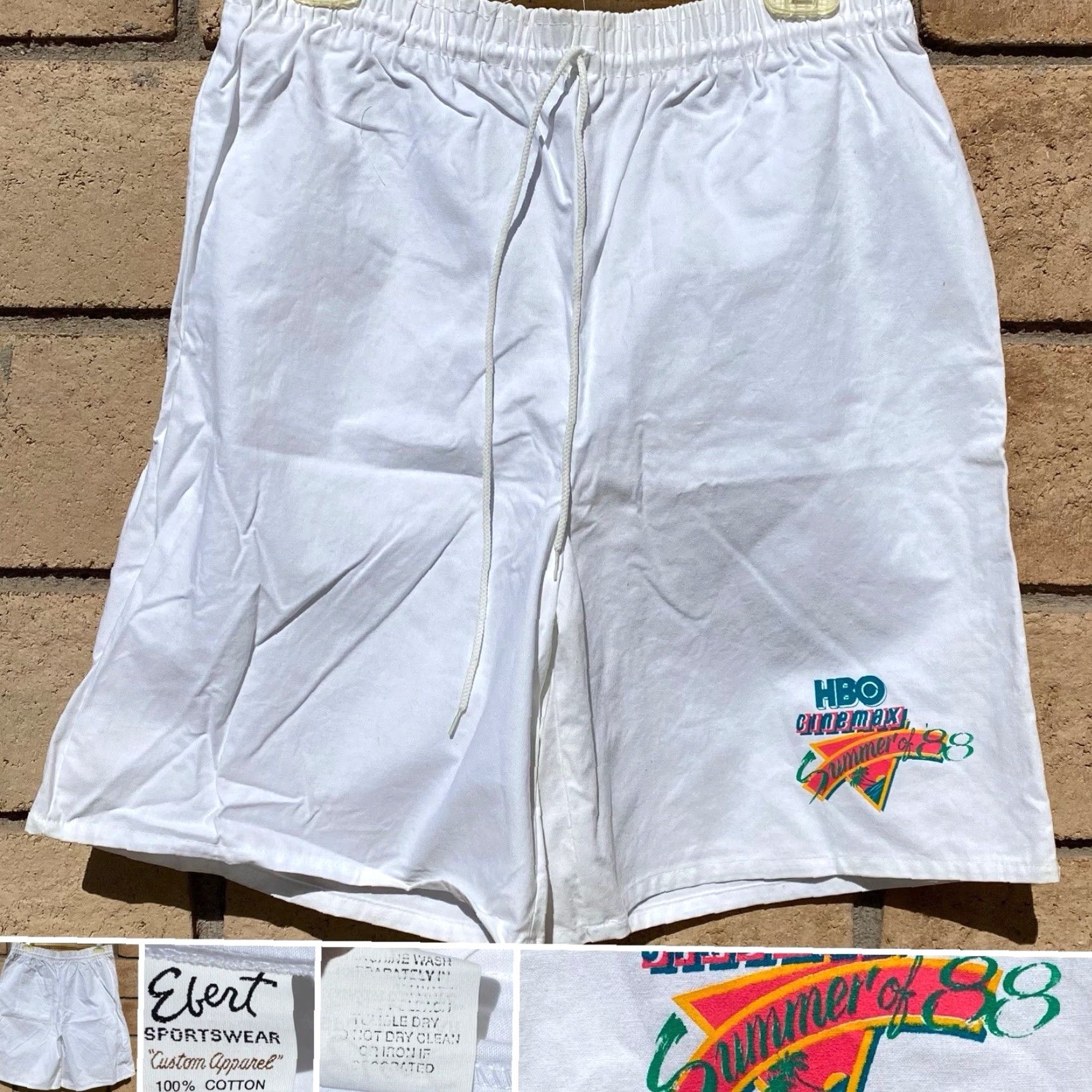 Vintage VINTAGE HBO Cinemax Summer Of 88 Graphics Shorts Drawstring White Cotton Size L Mens Shorts Size US 33 - 2 Thumbnail
