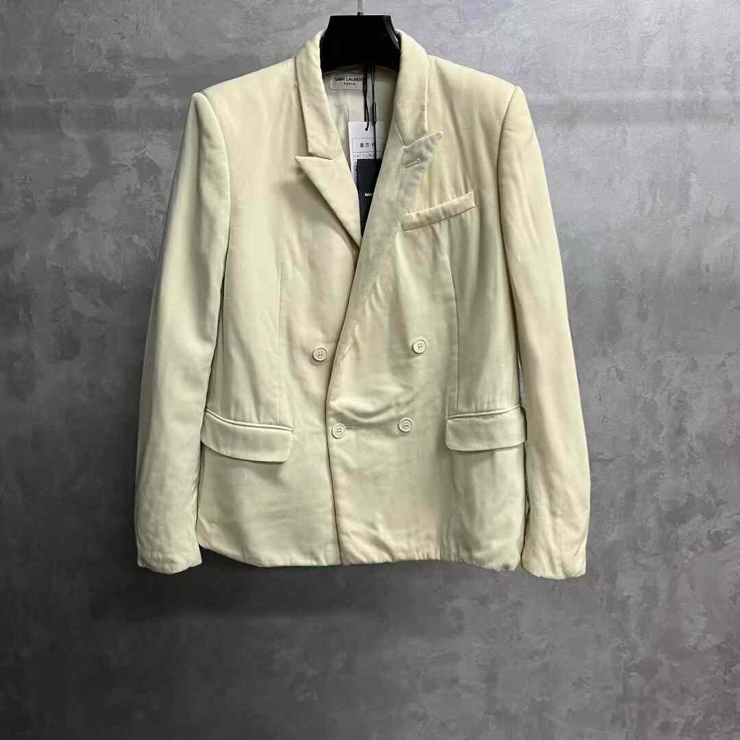 Saint Laurent Paris Saint Laurent Beige Double-Breasted Blazer Size US M / EU 48-50 / 2 - 1 Thumbnail