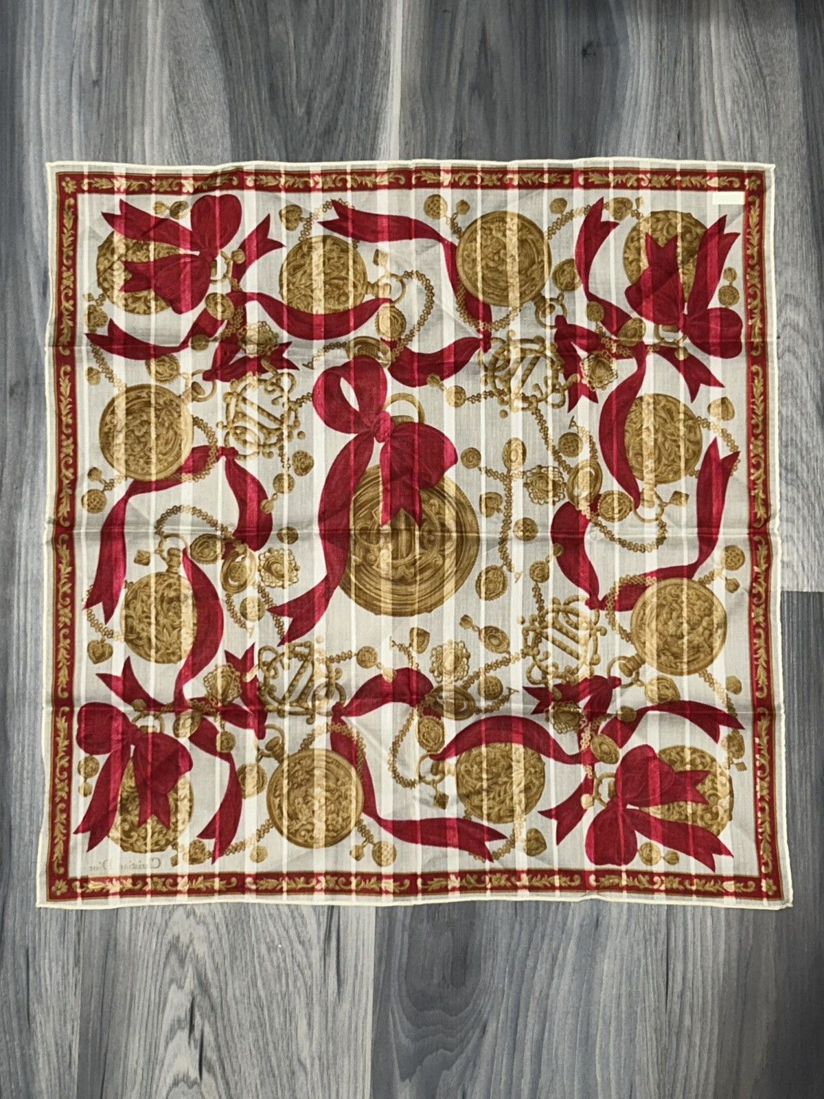Dior Christian Dior Gold Chain Red Ribbon Cotton Handkerchief Size ONE SIZE - 10 Thumbnail