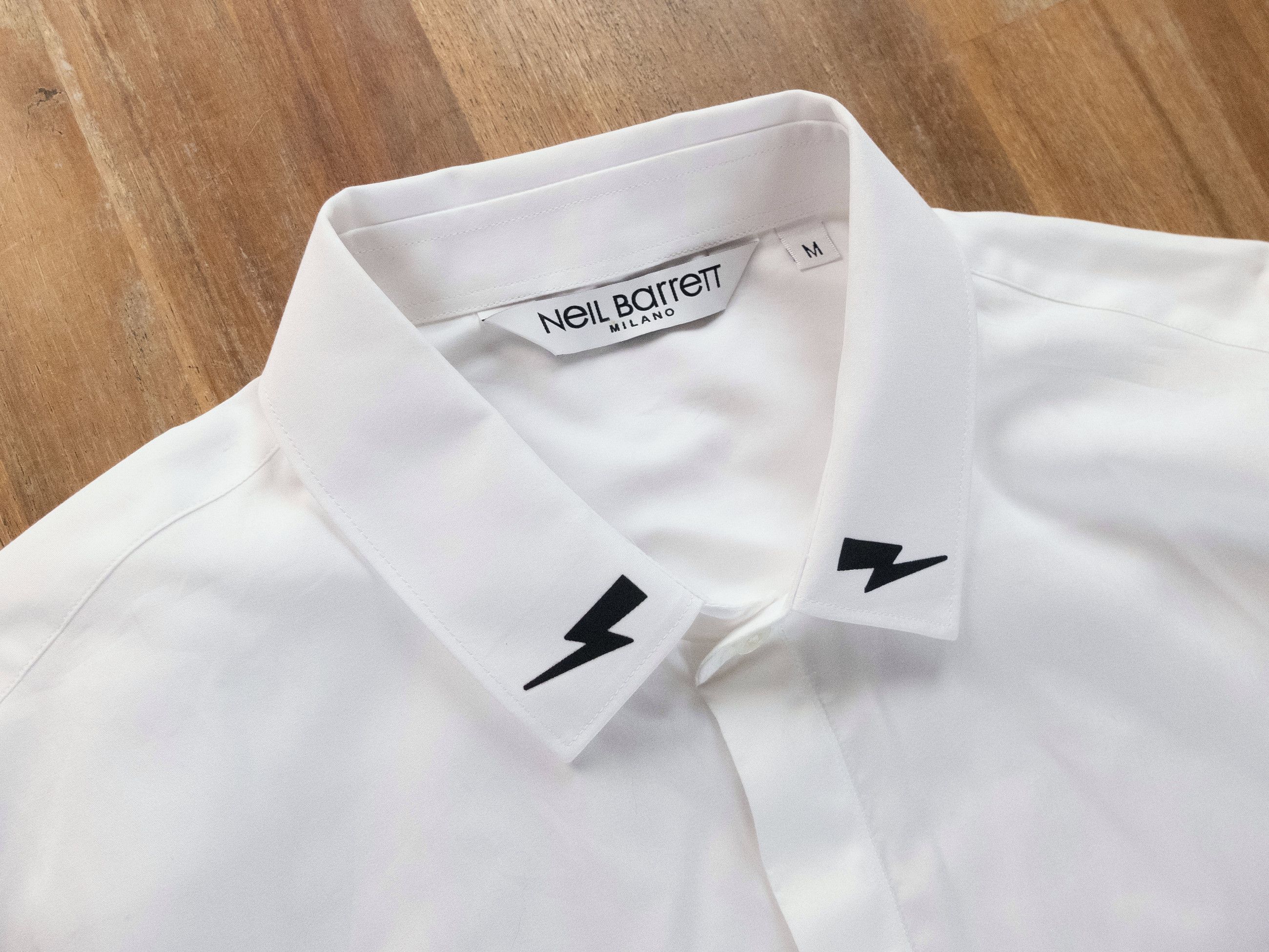 Neil Barrett NEIL BARRETT white slim fit thunderbolt collar shirt Medium Size US M / EU 48-50 / 2 - 4 Thumbnail