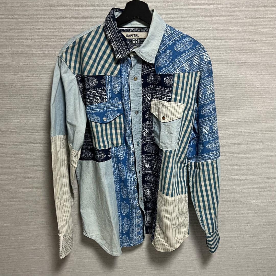 image of Kapital Paisley Bandana Patchwork Shirt in Blue, Men's (Size XL)