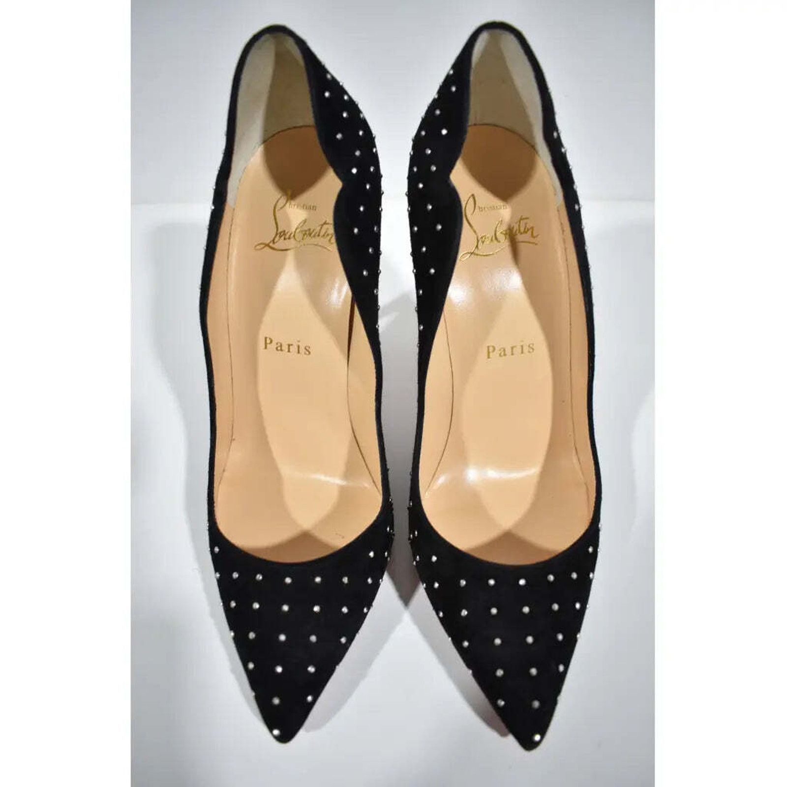 Christian Louboutin Hot Chick Plume 100 Black Silver Stud Suede Heel Pump 36.5 Size US 6.5 / IT 36.5 - 7 Thumbnail