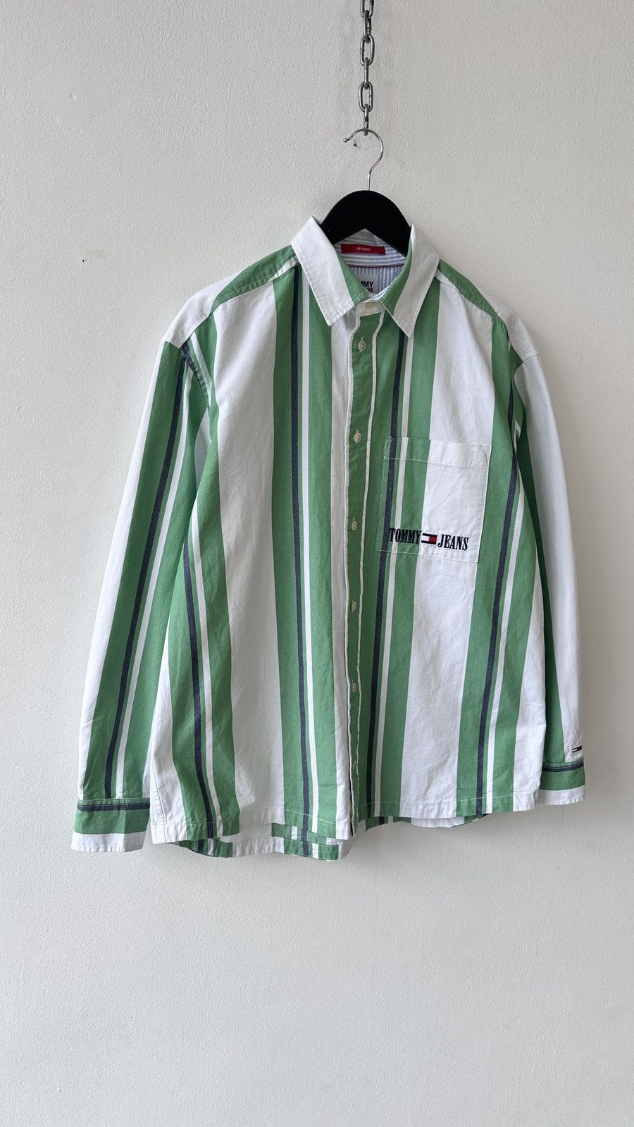 Tommy Hilfiger Tommy Jeans Striped Shirt Skate Fit Y2K Baggy Retro Big Logo Size US M / EU 48-50 / 2 - 2 Thumbnail