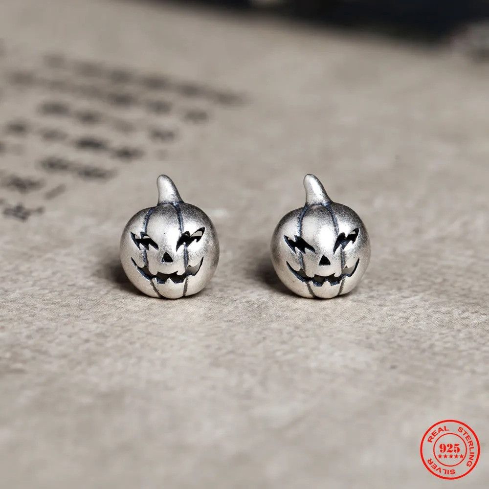 Jewelry Halloween Pumpkin Stud Earrings 925 Sterling Silver Ear Gift Size ONE SIZE - 2 Thumbnail