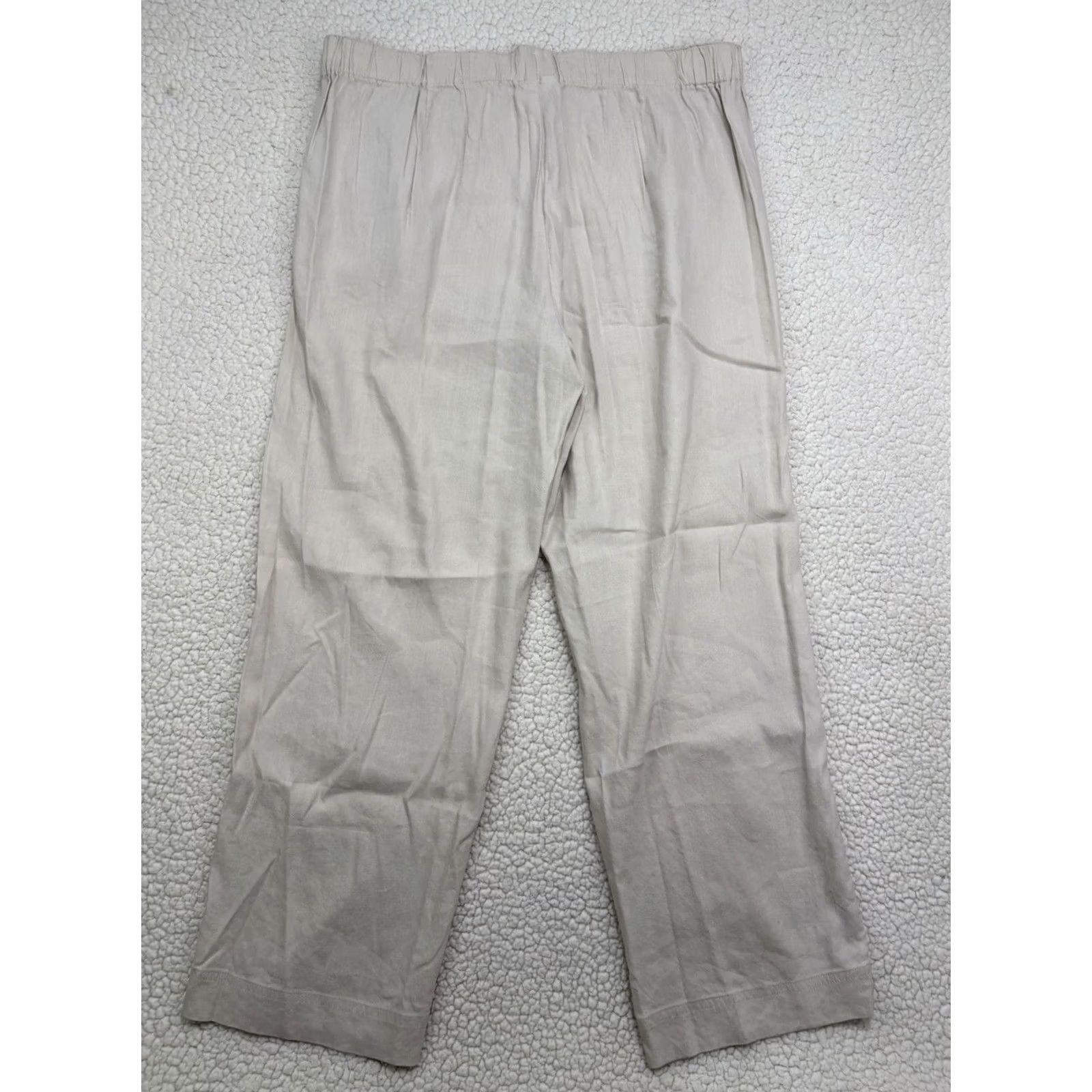 J. Jill J. Jill Pants Beige Linen Stretch Pull On Wide-Leg 14P Petite Womens Beach Minimalist Size 36" / US 14 / IT 50 - 5 Thumbnail