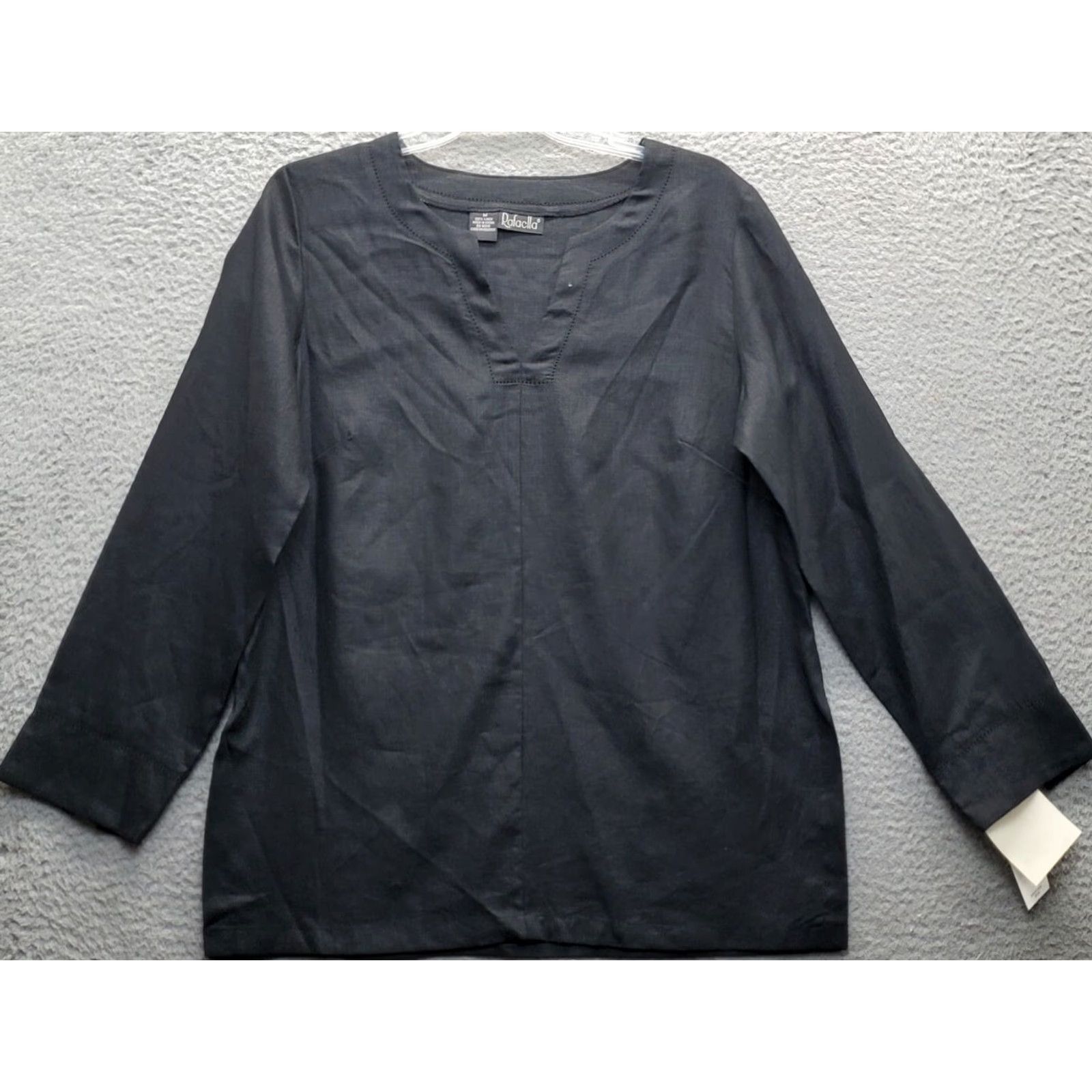 Vintage Rafaella Blouse Top Womens M Black 100% Linen Long Sleeve V-Neck Pullover Size M / US 6-8 / IT 42-44 - 2 Thumbnail