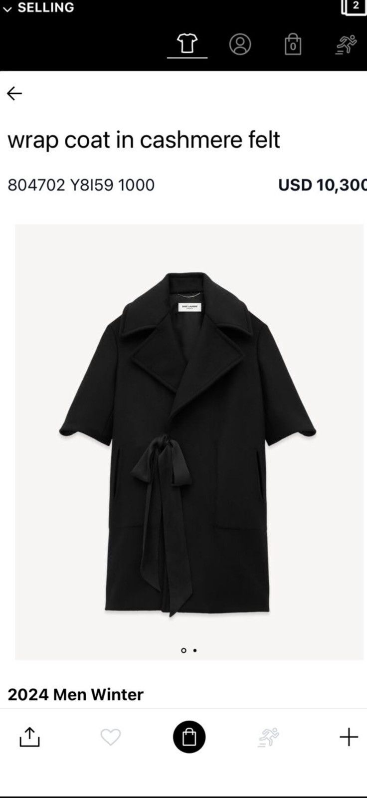 Saint Laurent Paris Saint Laurent 2024 mens overcoat. 48/M. $10300 Size US M / EU 48-50 / 2 - 2 Thumbnail