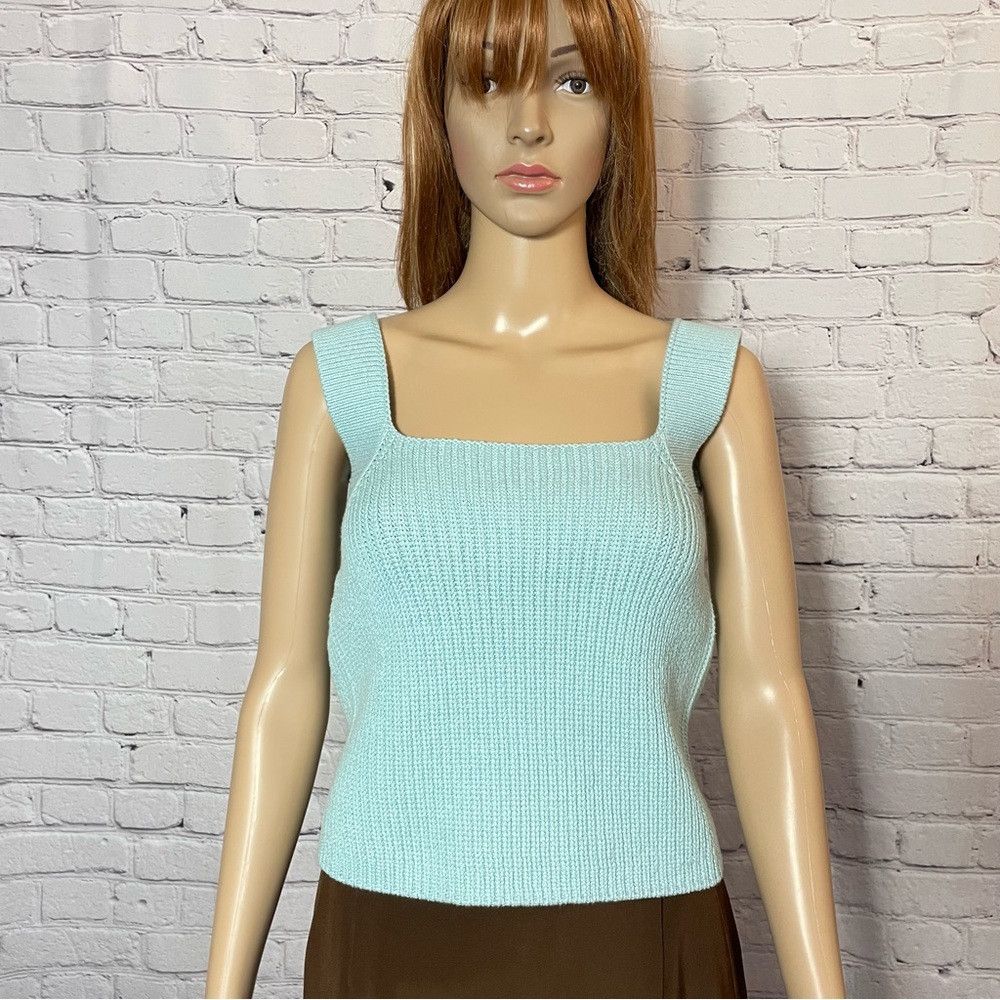 Vince NWT New $245 Vince Knit Square-Neck Pale Blue Cotton Camiso Size M / US 6-8 / IT 42-44 - 3 Thumbnail
