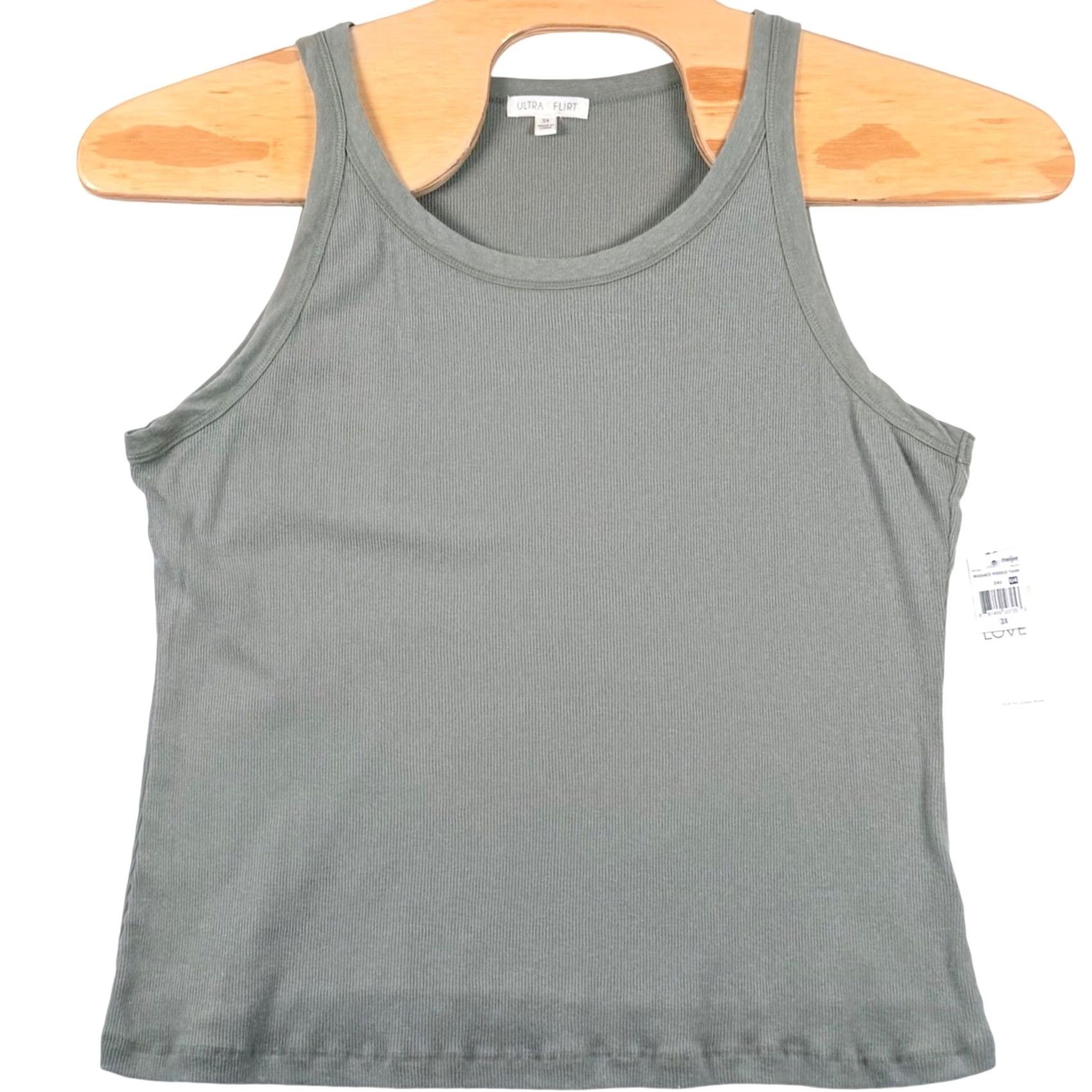 Vintage Ultra Flirt Tank Top Sage Green Washed Ribbed Scoop Neck Basic Summer 3X Womens Sleeveless Casual Shirt Women’s Plus Size Size XXL / US 16-18 / IT 52-54 - 2 Thumbnail