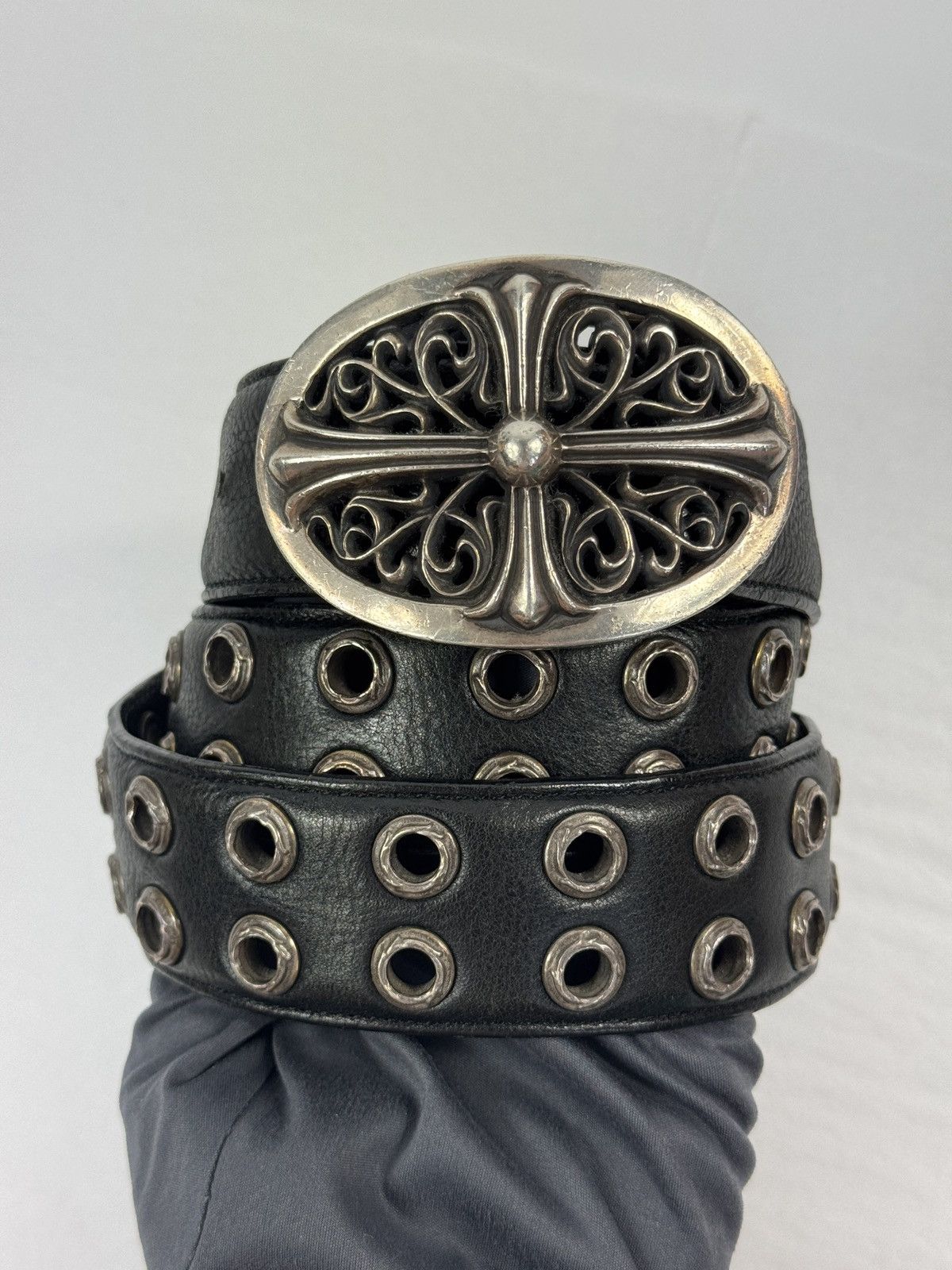 Chrome Hearts DOUBLE STUD STERLING SILVER LEATHER BELT +BUCKLE *RARE* Size 36 - 1 Thumbnail