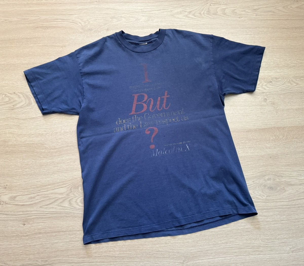 Vintage Vintage 90’s Malcolm X Navy Distressed T-Shirt Size US XL / EU 56 / 4 - 1 Thumbnail