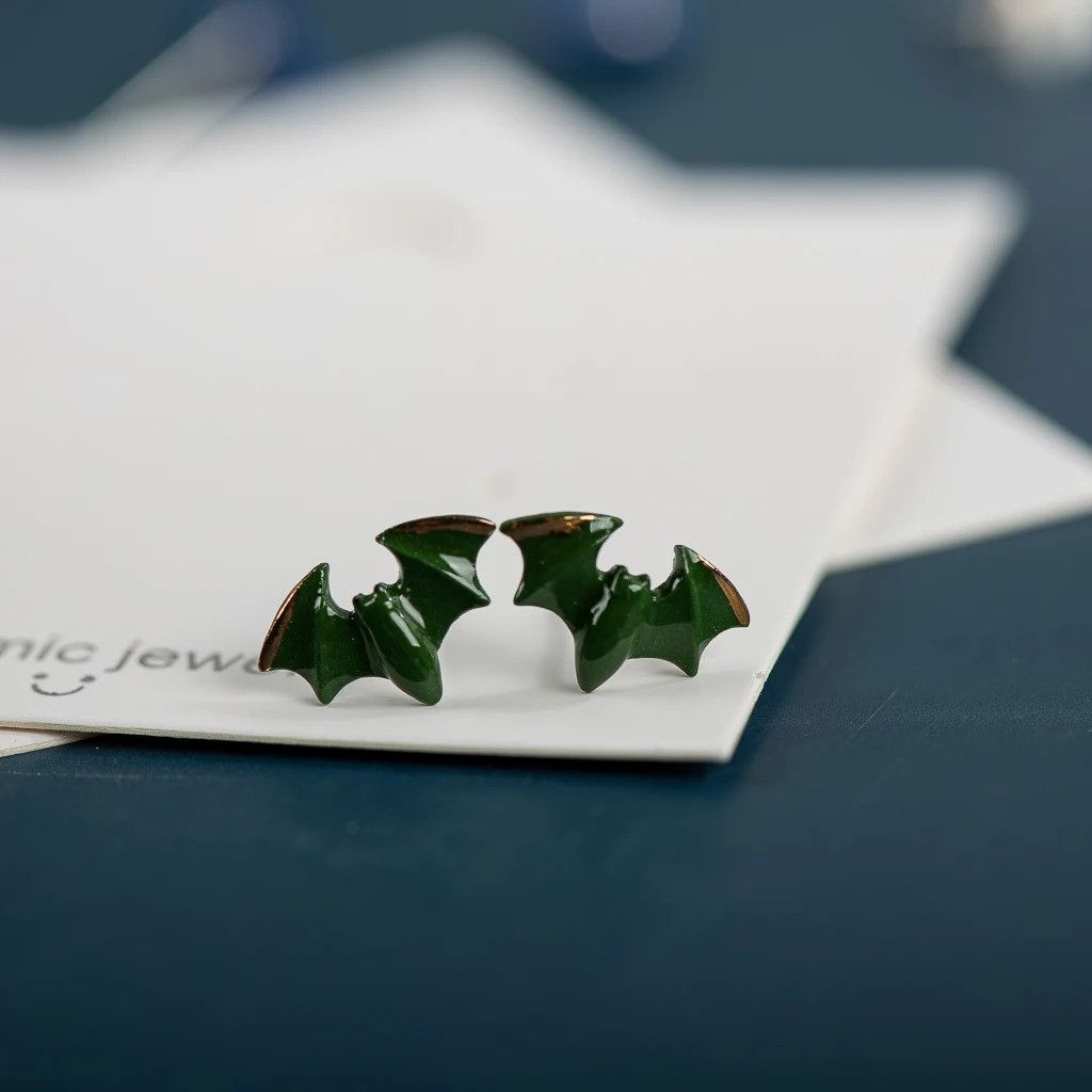 Jewelry Small Bat Stud Earrings Ceramic Ear Gift For Her Size ONE SIZE - 2 Thumbnail