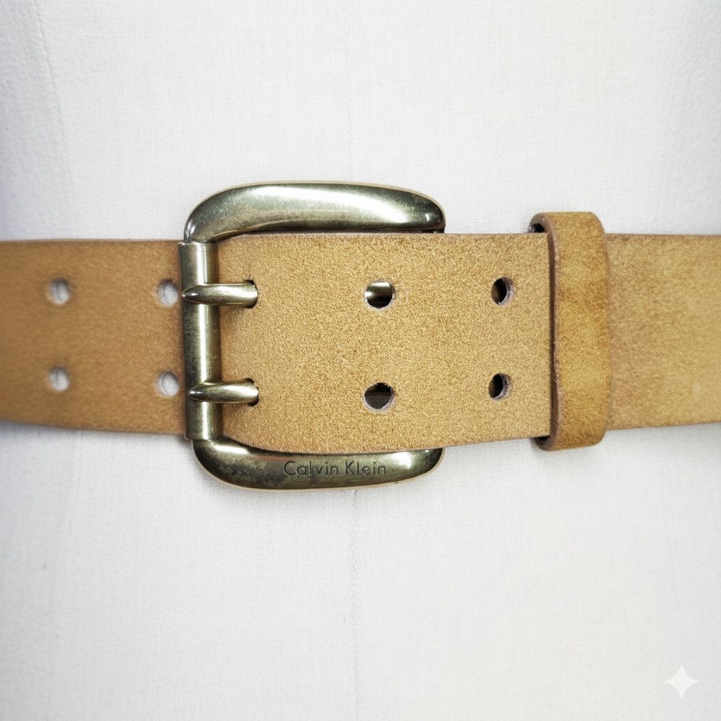 Calvin Klein Calvin Klein 35-40" Belt Brown Suede Studded Double Brass Size ONE SIZE - 6 Thumbnail