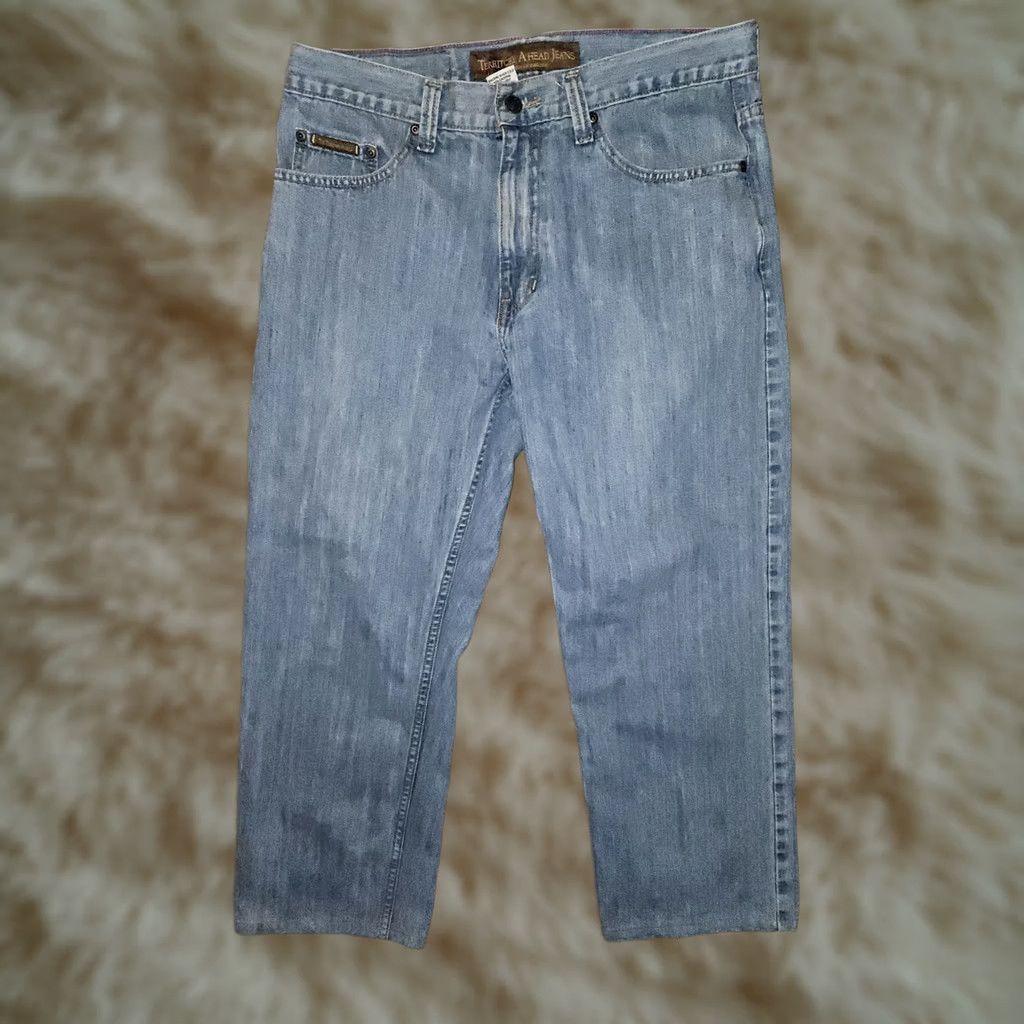 The Territory Ahead Territory Ahead Jeans Straight Men's 33x30 Mid Rise Blue Denim Preppy Comfort Pockets Logo Relaxed Regular Inseam 25 Size US 33 - 1 Thumbnail