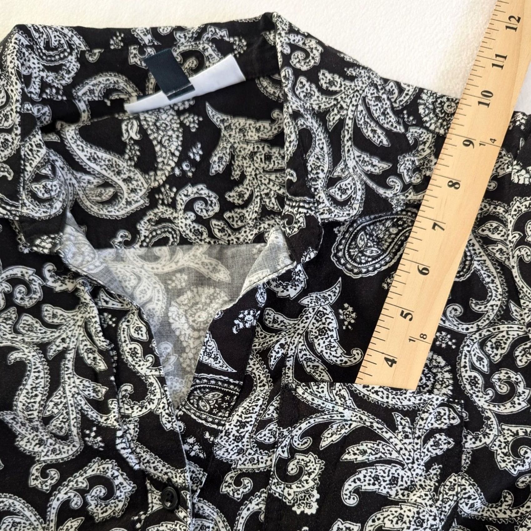 Vintage Karen Scott Shirt Womens Size S Short Sleeve Black White Paisley Button Up Blouse Cap Sleeve? Size S / US 4 / IT 40 - 3 Thumbnail