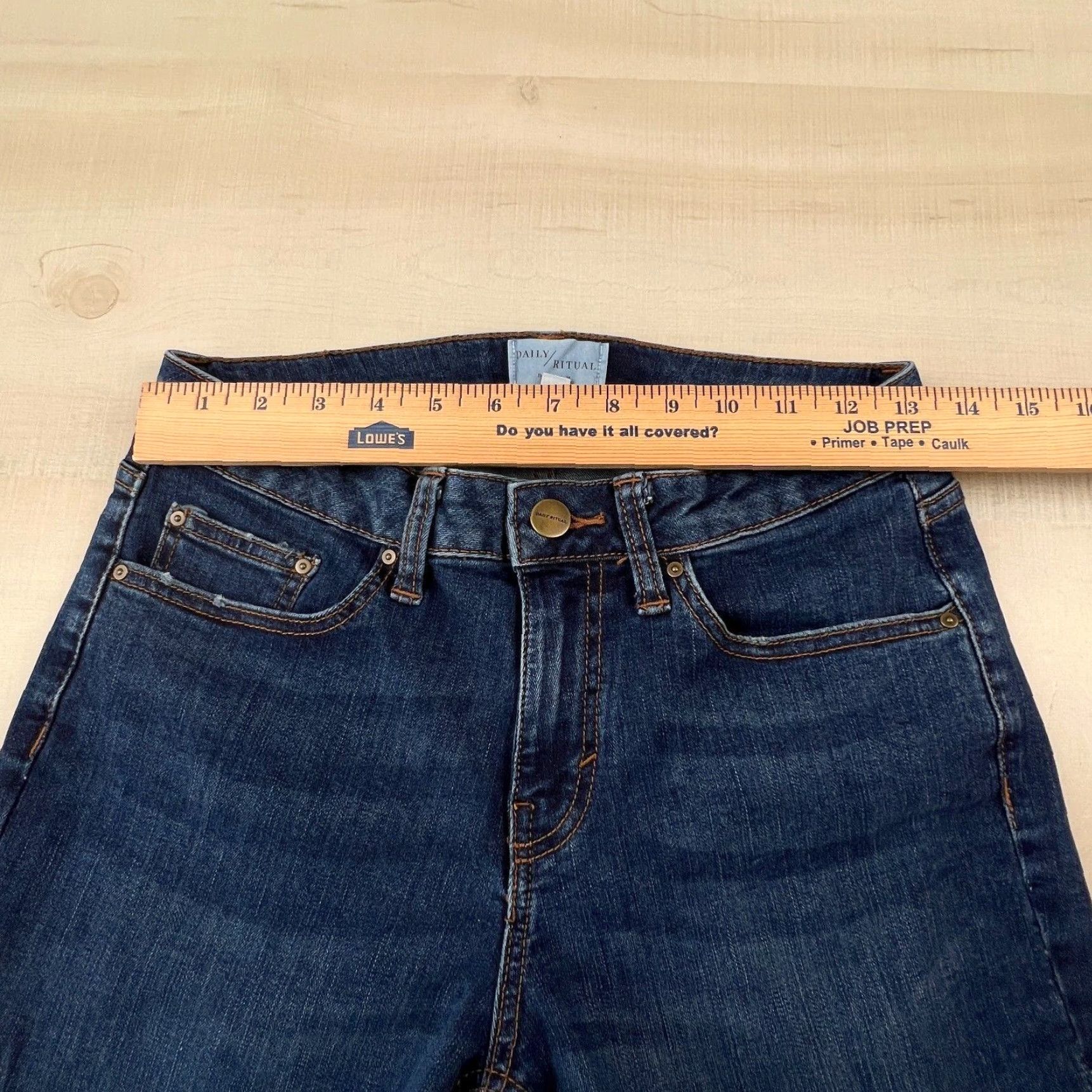 Vintage Daily Ritual Women's 27 Medium Wash Mid Rise Cropped Jeans Blue Frayed Hem Size 27" / US 4 / IT 40 - 7 Thumbnail