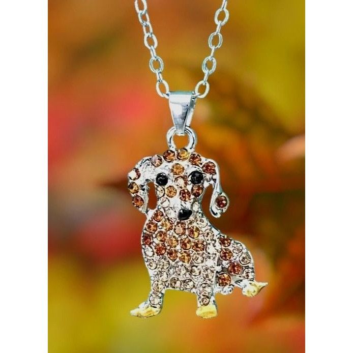 Handmade Dachshund Necklace New Rhinestones 16 inch Chain 2 piece Set Size ONE SIZE - 3 Thumbnail