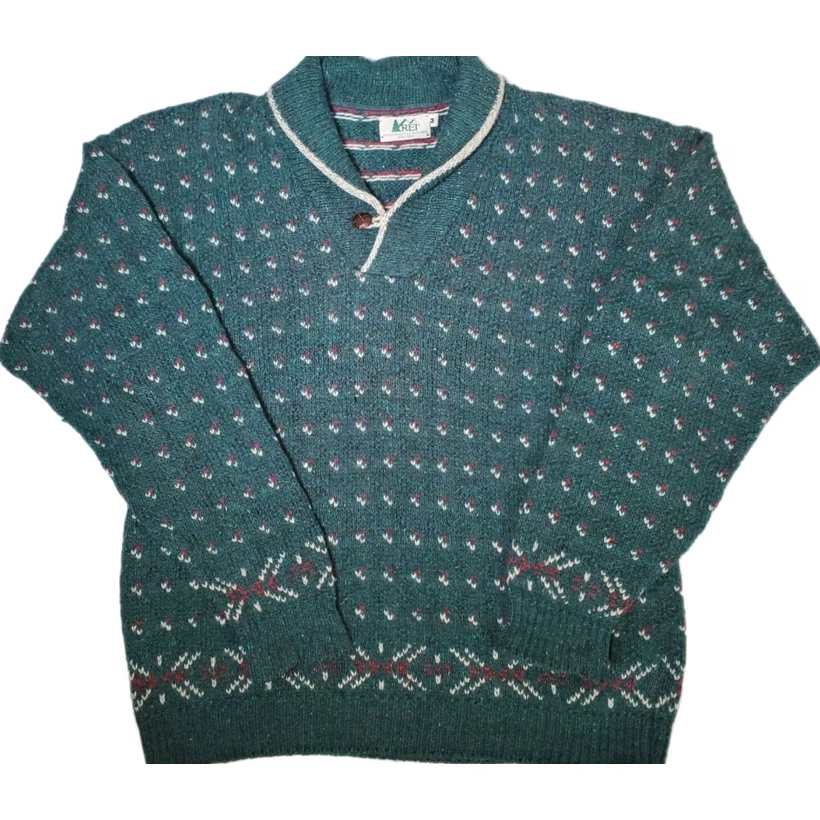Vintage VINTAGE REI Shawl Collar Pullover Wool Knit Fair Isle Sweater Green Marled Men's M Size US M / EU 48-50 / 2 - 2 Thumbnail