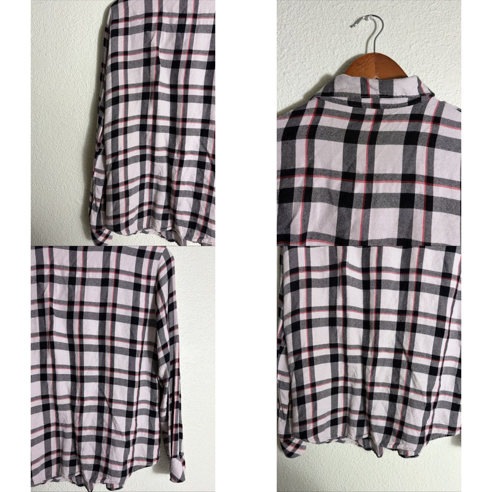 Sanctuary Sanctuary Women’s Medium Long Sleeve Snap Button Shirt Plaid Beige Black Size M / US 6-8 / IT 42-44 - 9 Thumbnail